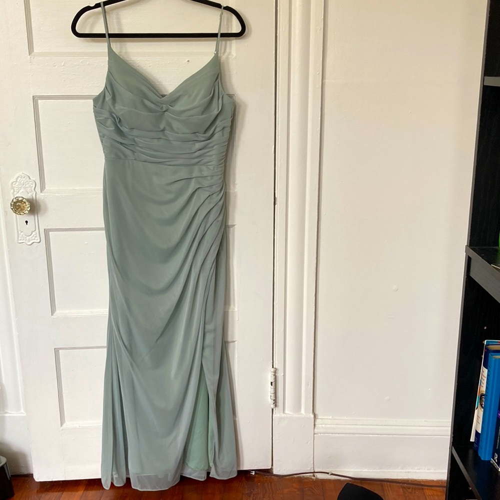 Women’s bridesmaids dress, chiffon, agave green, custom size